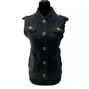 Pulse Sweater Vest Wool Cashmere Black Button Front Sleeveless Knit Size  Small